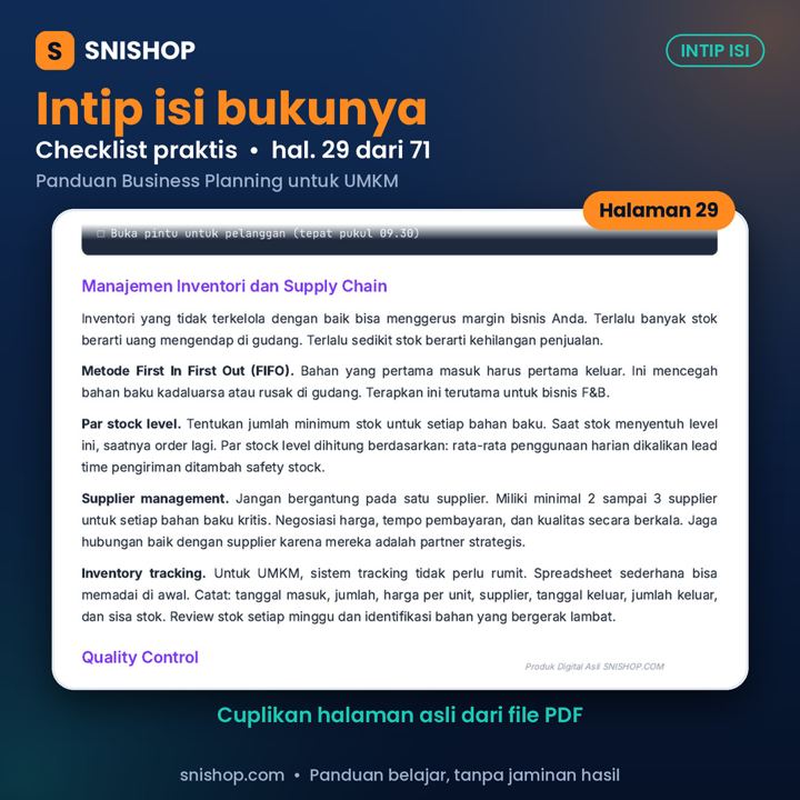 Cuplikan halaman Panduan Business Planning untuk UMKM