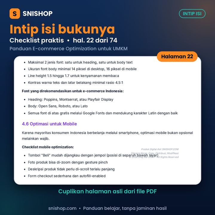 Cuplikan halaman Panduan E-commerce Optimization untuk UMKM