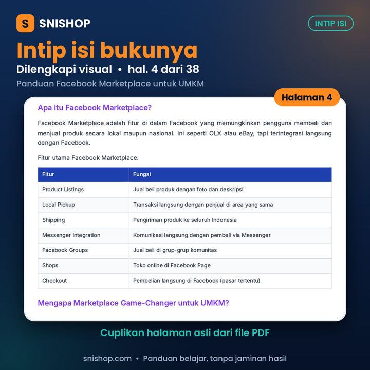 Cuplikan halaman Panduan Facebook Marketplace untuk UMKM