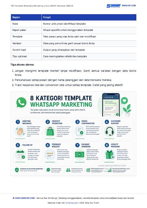 Cuplikan halaman 100 Template WhatsApp Marketing untuk UMKM