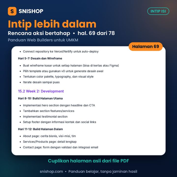 Cuplikan halaman Panduan Web Builders untuk UMKM: Website Bisnis & Studi Kasus
